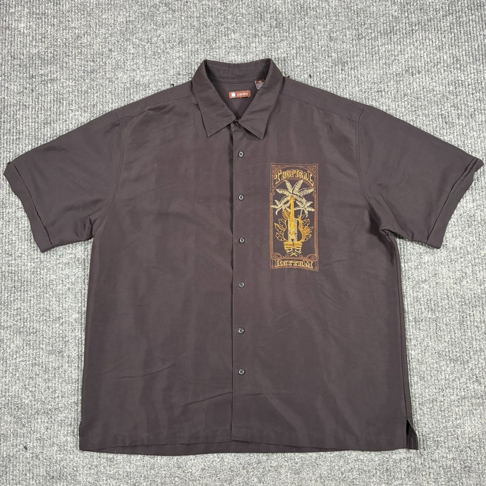 Centro Tropical Martini Button Front Shirt Mens 2XL Brown Camp Hawaiian Casual